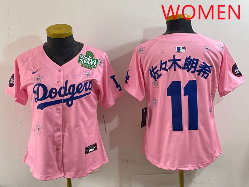 Women Los Angeles Dodgers #11 R.Sasaki Pink Sakura Edition 2025 Nike MLB Jersey style 6->women mlb jersey->Women Jersey